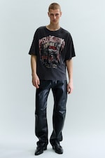 Mörkgrå - Rock ’n’ roll - Sliten tryckt T-shirt med kort ärm - 1