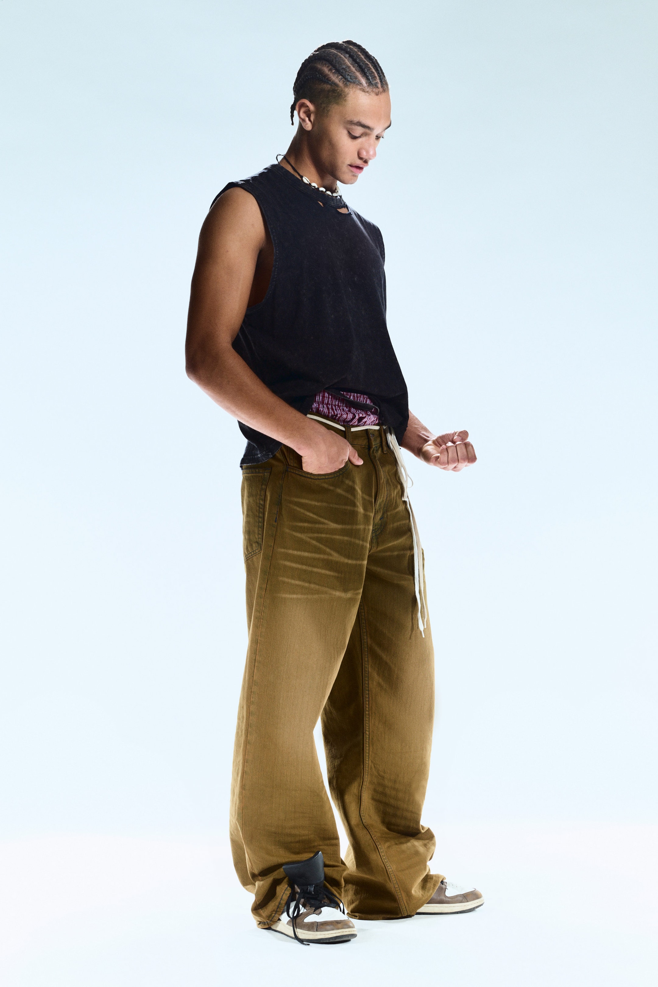 Deep Brown - Looser Regular Waist Loose Straight Jeans - 2