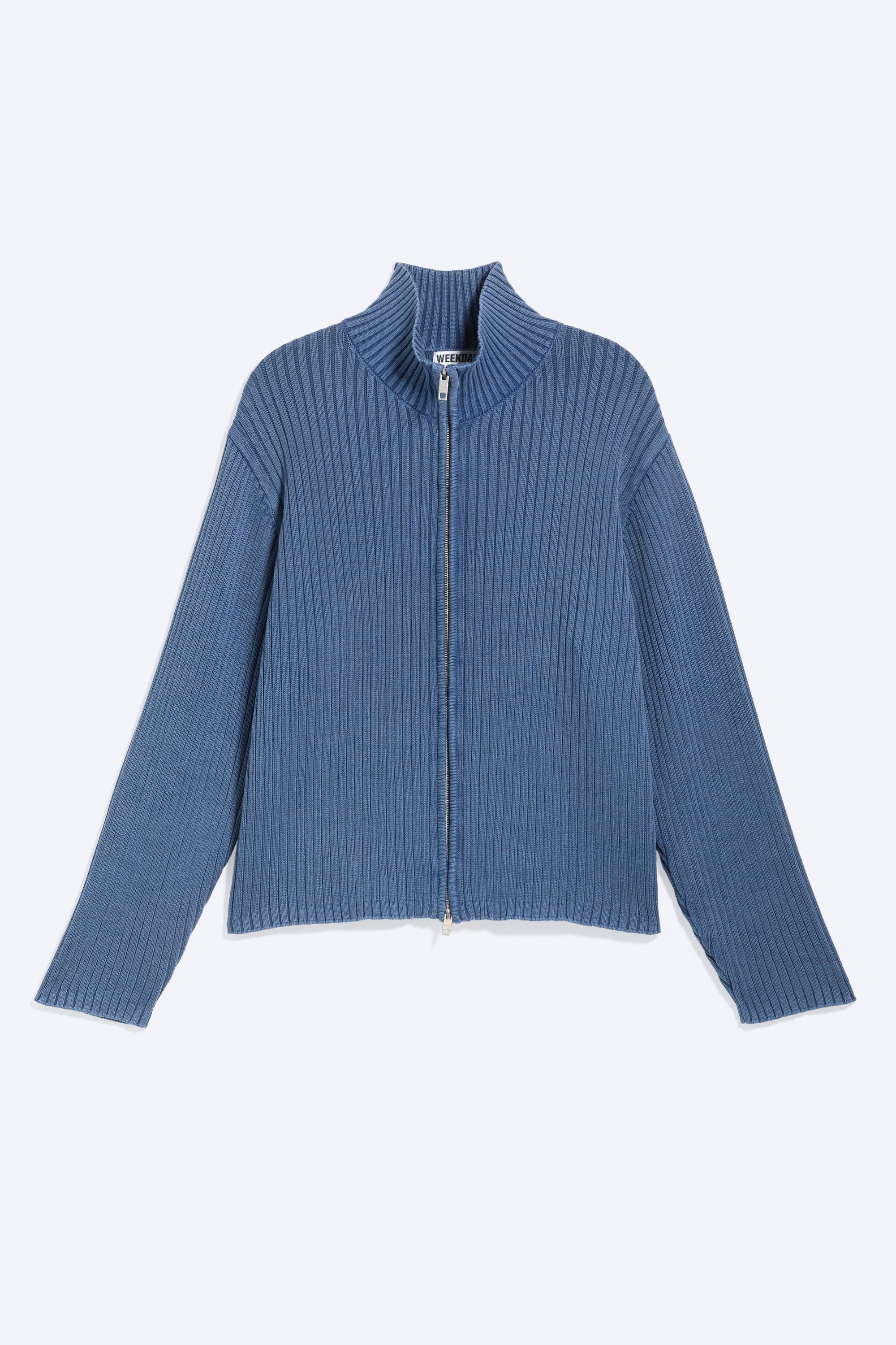 Cardigan in maglia con cerniera e vestibilità comoda - Blu lavato/Nero/Talpa chiaro
