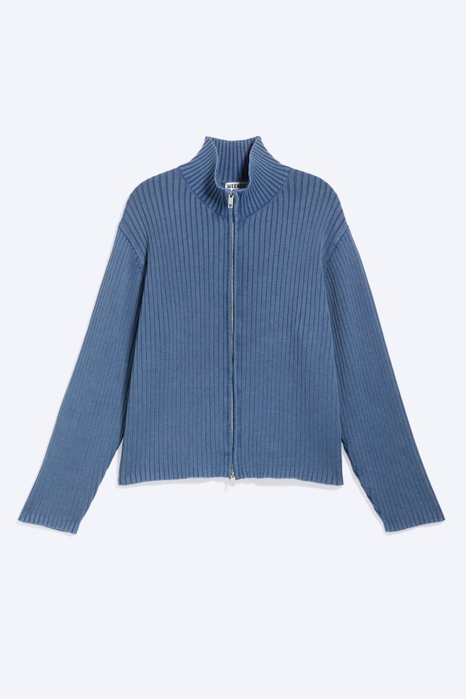 Cardigan in maglia con cerniera e vestibilità comoda - Blu lavato/Nero/Talpa chiaro - 1