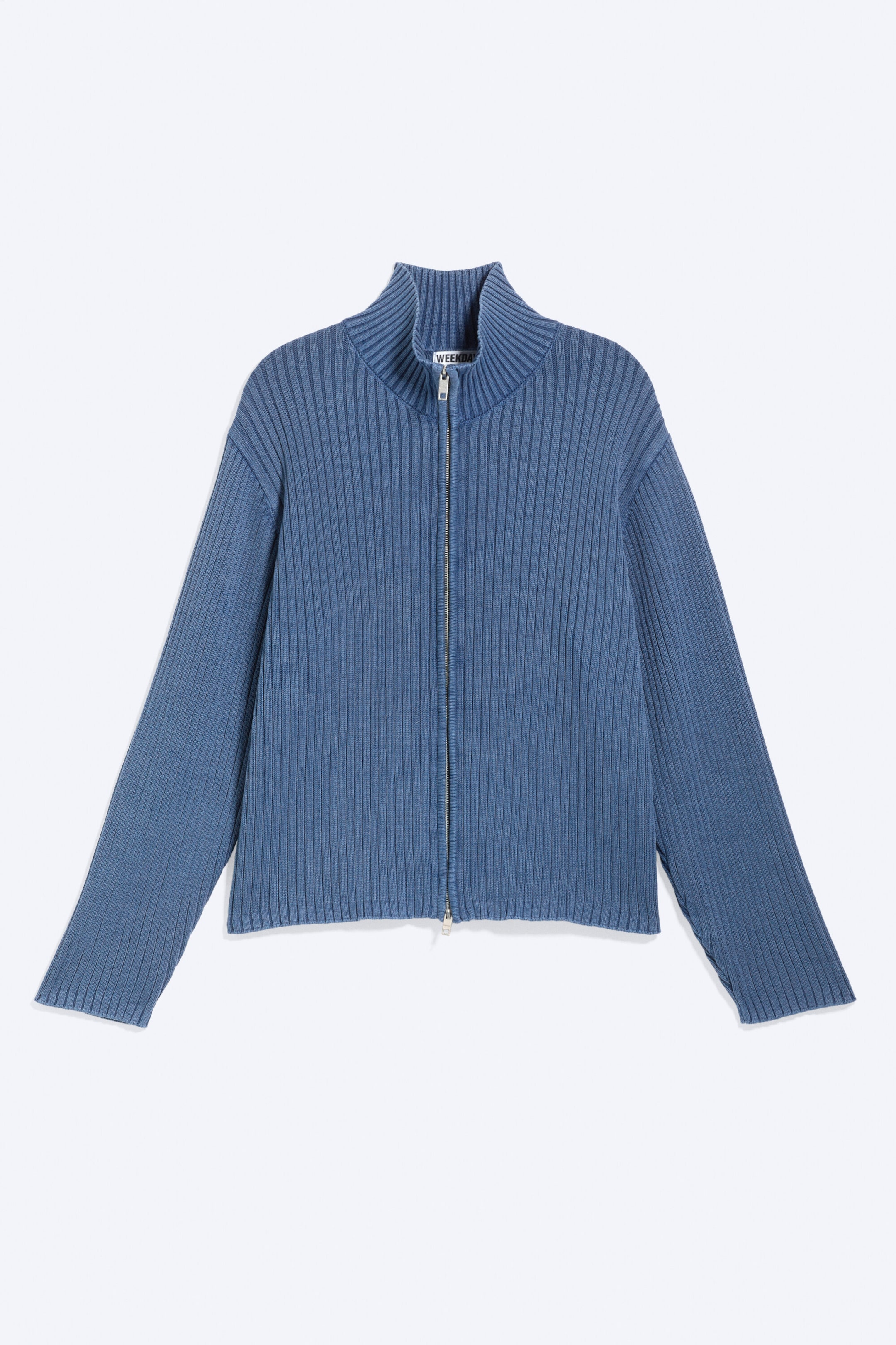 Verwaschenes Blau - Lockerer Strick-Cardigan mit Reißverschluss - 3