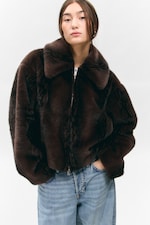 Dark Brown - Faux Fur Zip Jacket - 1