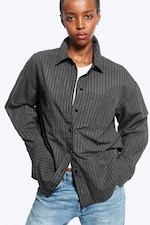 Striped Black - Oversized långärmad bomullsskjorta - 0