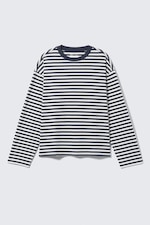White & Navy Stripes - Loose Boxy Long-Sleeved T-shirt - 3