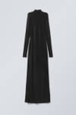 Black - Long-Sleeved Turtleneck Maxi Dress - 0
