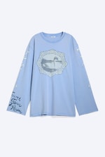 Medium Blue - Swan - Printed Long-Sleeved Cotton T-shirt - 4