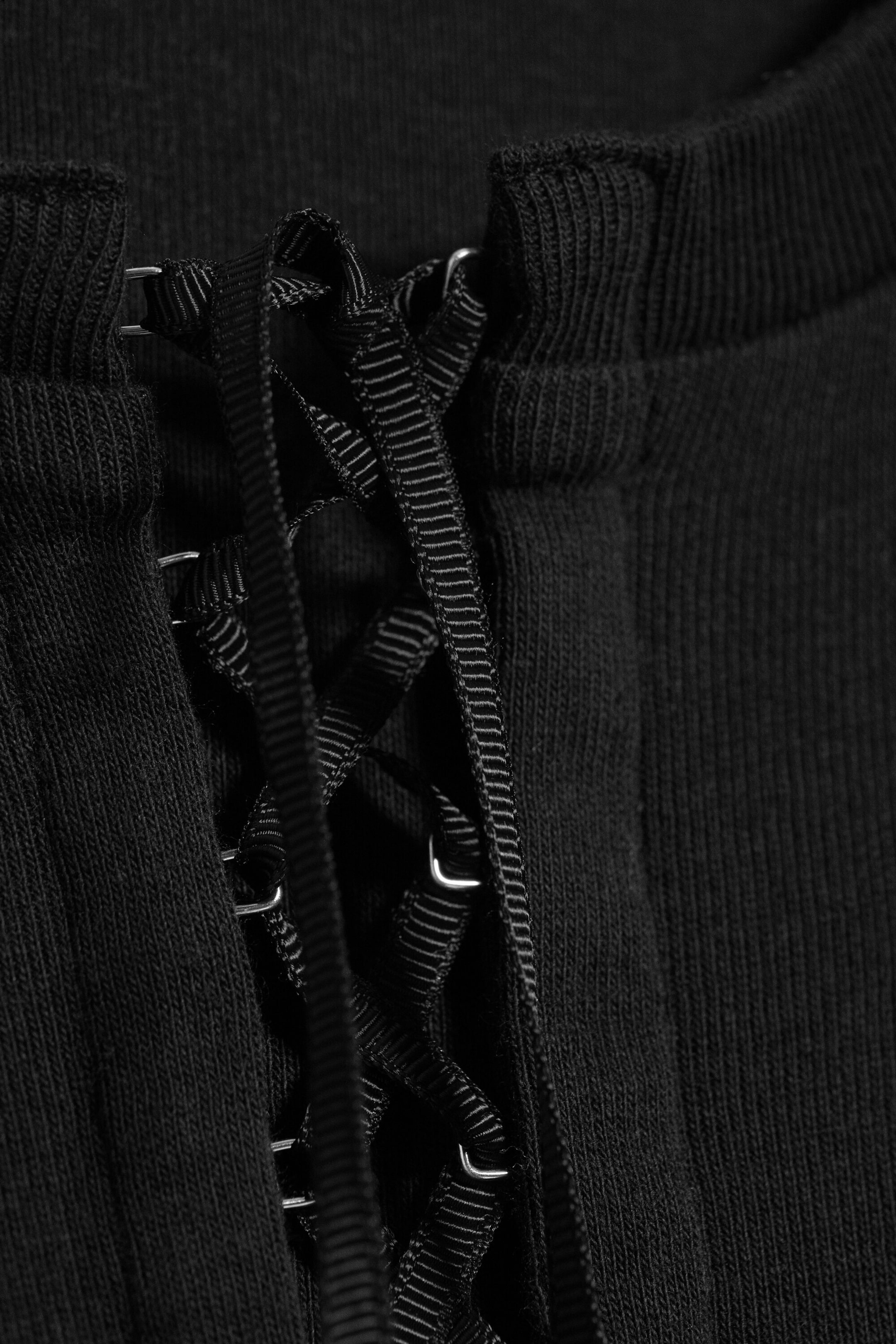 Noir - T-shirt côtelé à liens croisés - 5