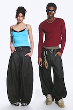 Black Rinse – svart - Dunno unisex løs Barrel-jeans med lavt liv - 0