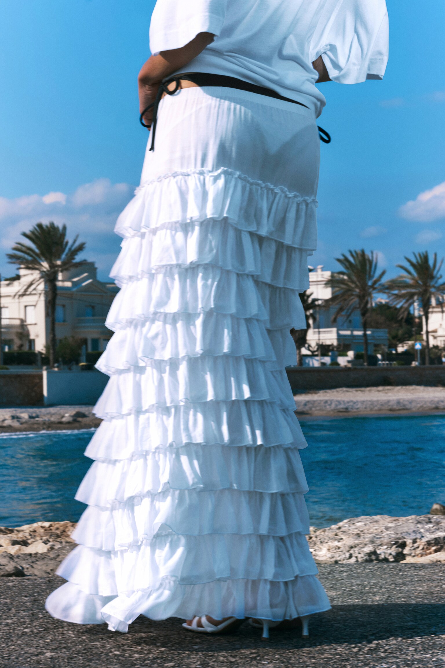 Saia maxi com folhos em camadas - Branco - 5