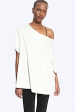 Gebroken wit - Oversized T-shirt met boothals - 0