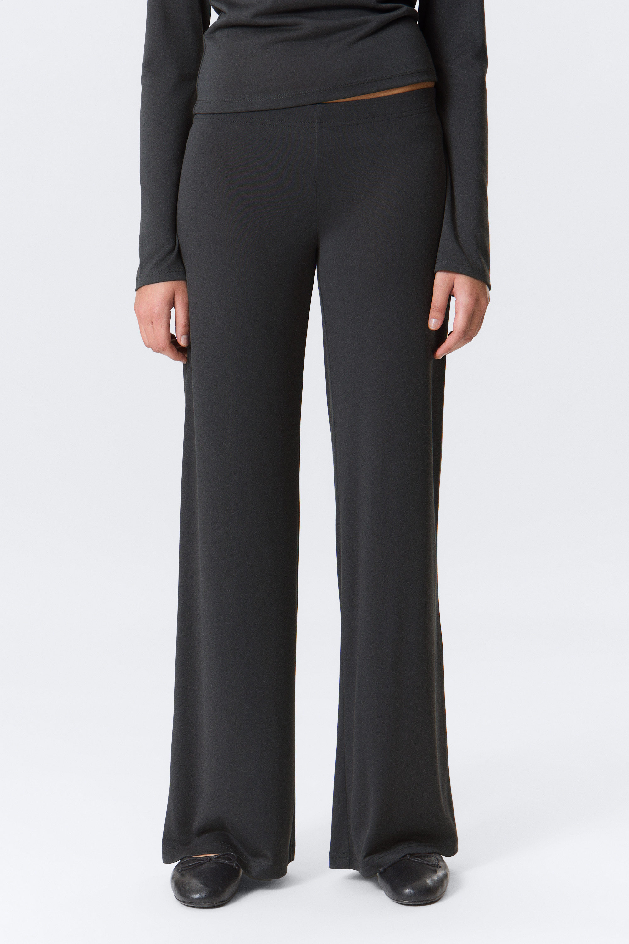 Gewaschenes Schwarz - Soft Low Rise Loose Wide Leg Trousers - 2