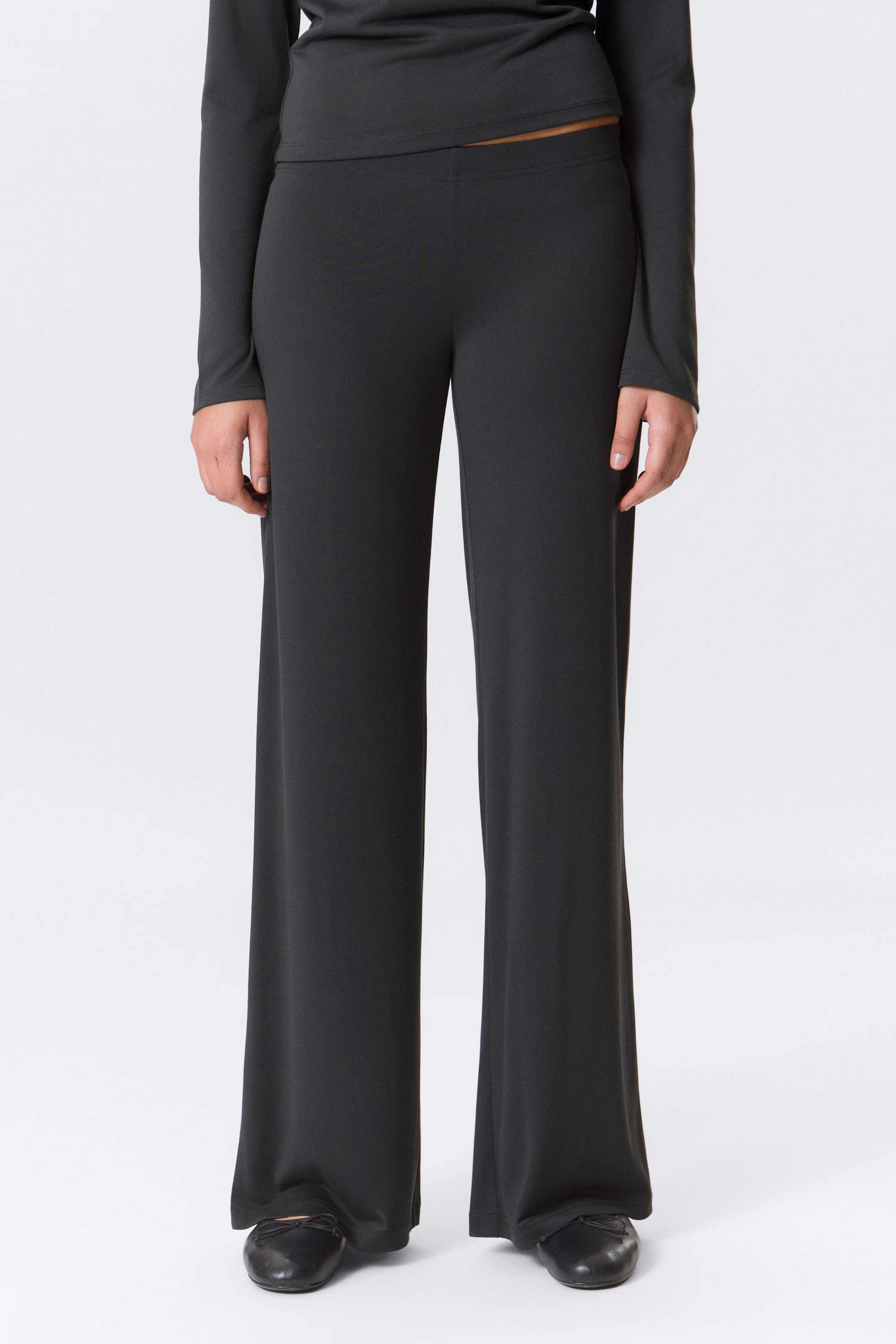 Washed Black - Soft Low Rise Loose Wide Leg Trousers - 2