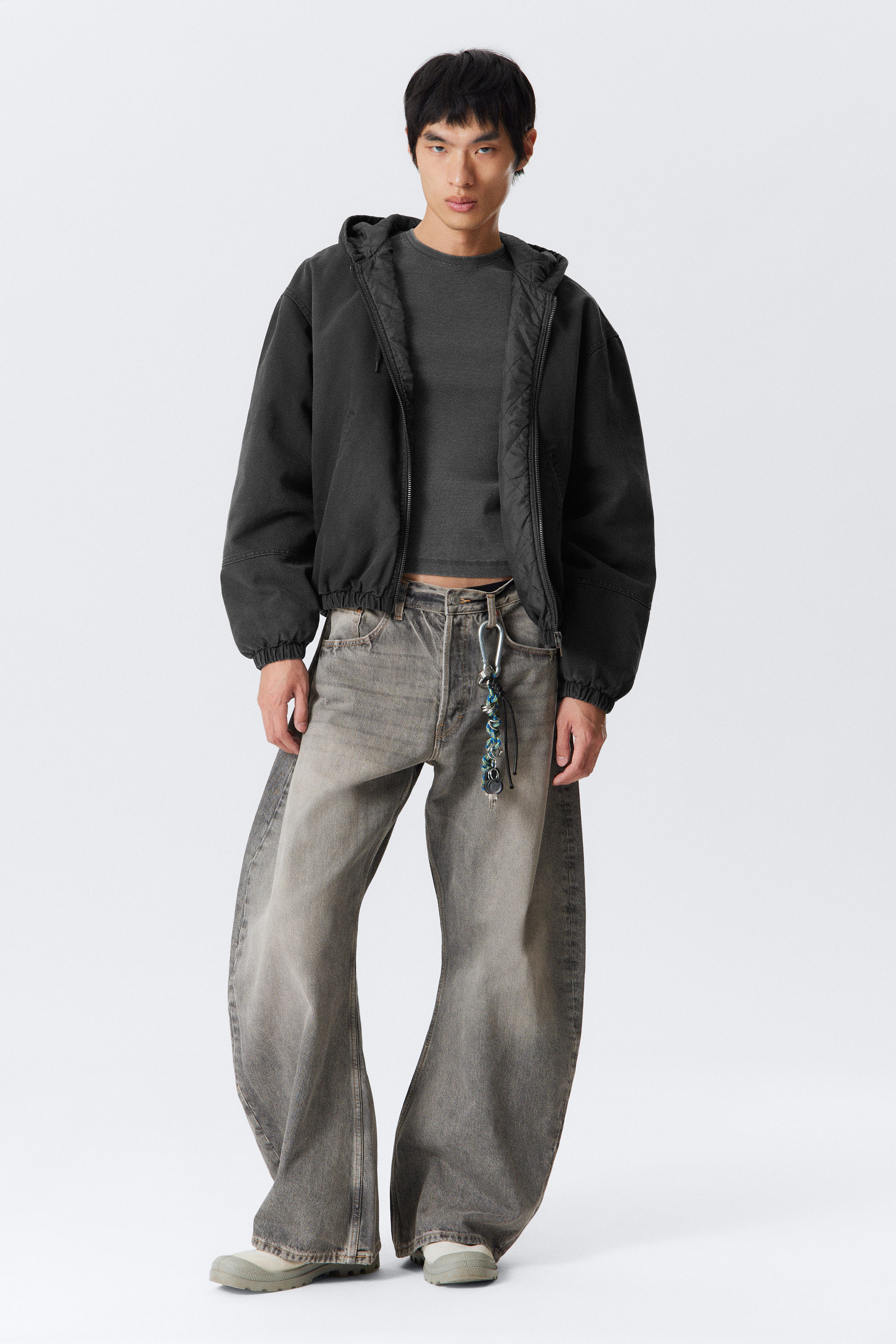 Washed Black - Relaxed Hooded Bomber Jacket - 3