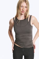 Dunkles Graubraun - Figurbetontes doppellagiges Jersey-Tanktop - 0
