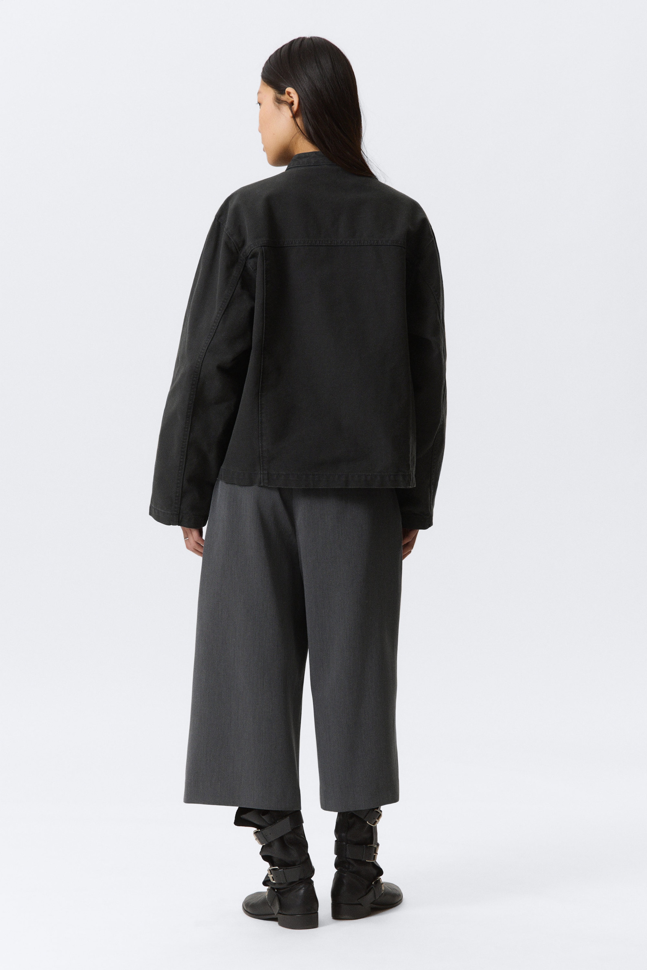 Svart - Oversized Washed Canvas Jacket - 3