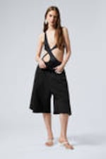 Dunkelgrau verwaschen - Lockere knielange Jersey-Shorts - 0