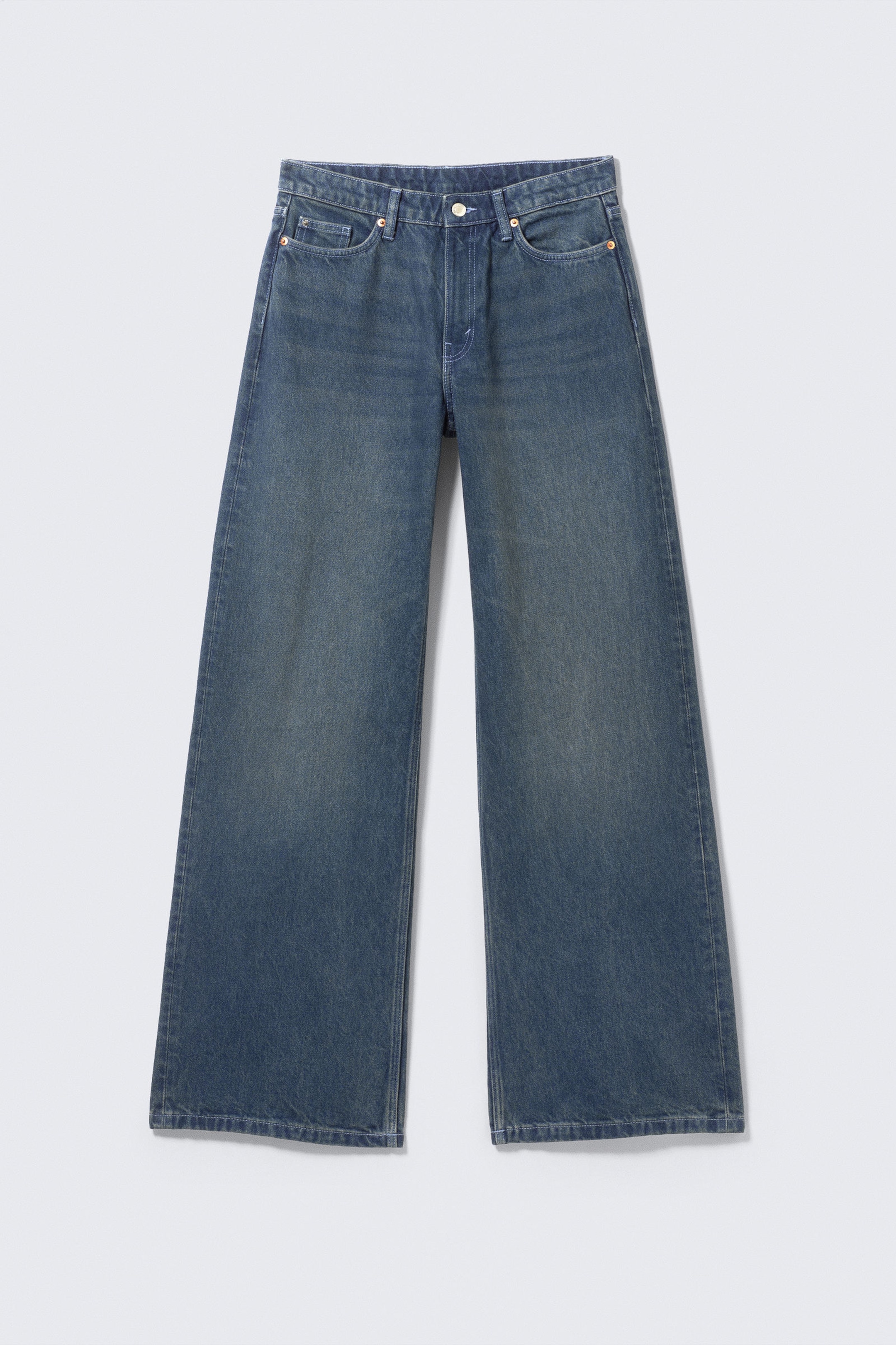 Ajax Blue - Dark Blue - Paz Mid Rise Loose Wide Leg Jeans - 1