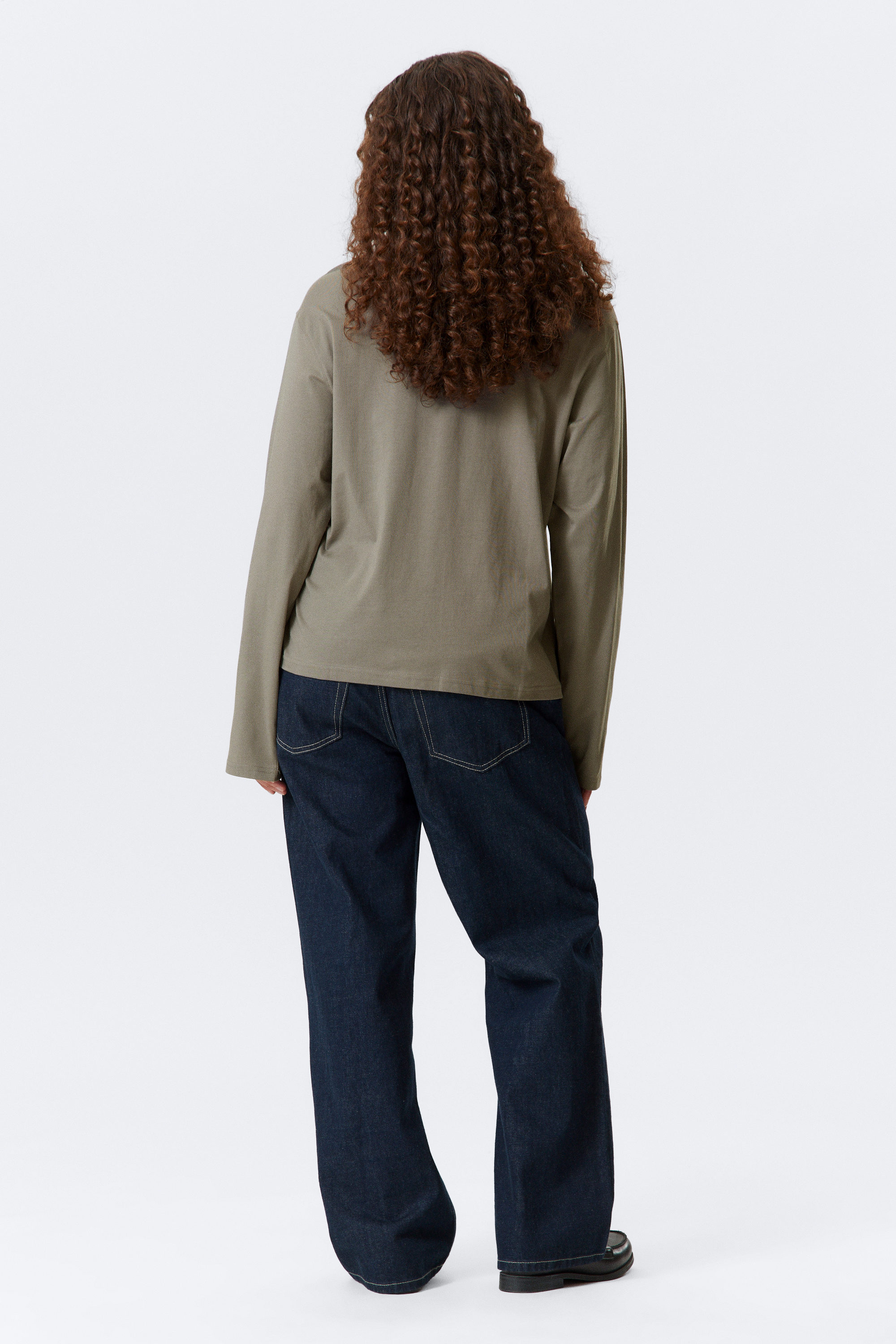 Grey - Long-Sleeved Boxy Cotton T-shirt - 2