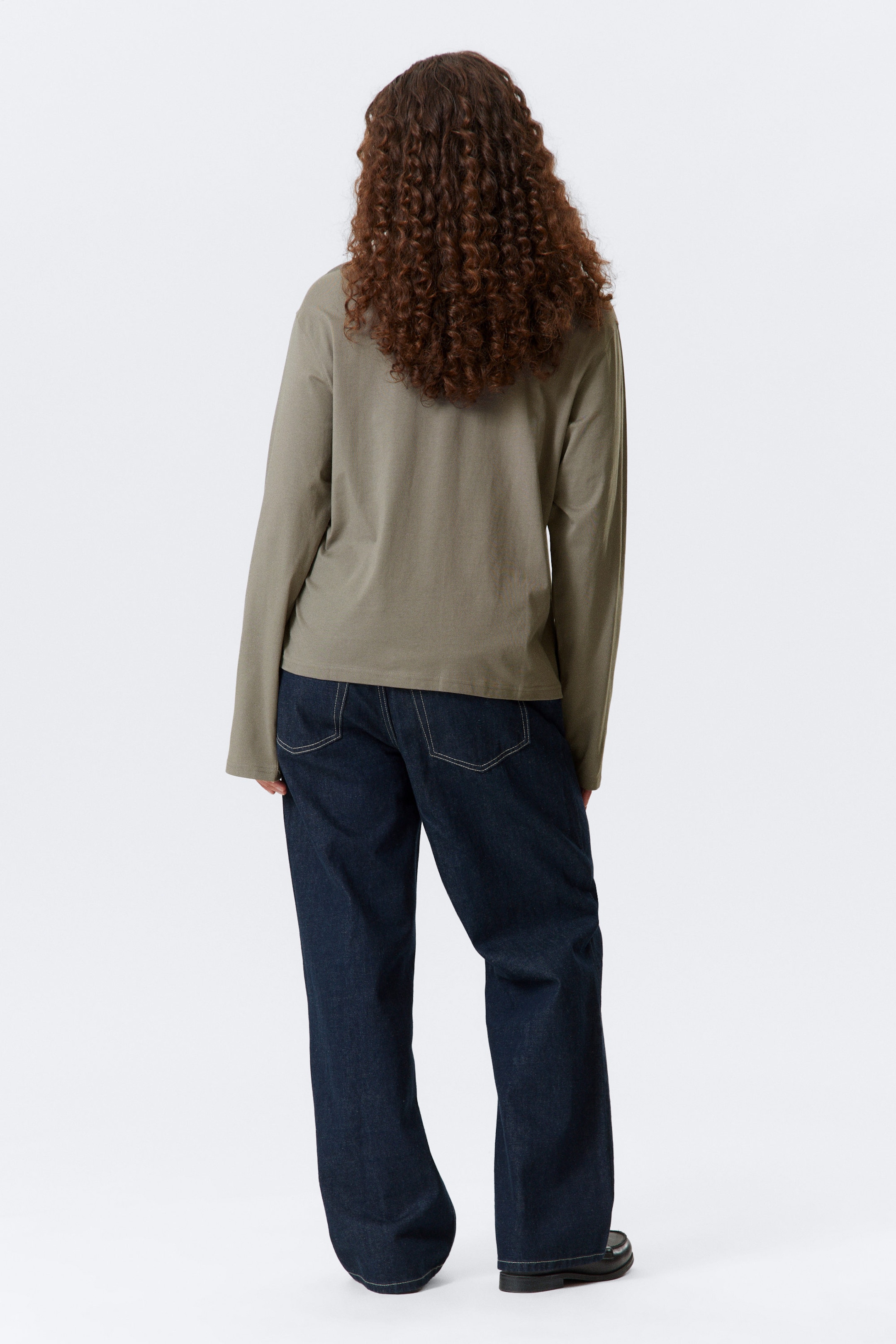 Grey - Long-Sleeved Boxy Cotton T-shirt - 2