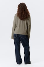 Grey - Long-Sleeved Boxy Cotton T-shirt - 2