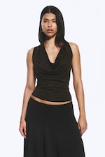 Striped Dark Khaki Green - Striped Draped Hooded Top - 0