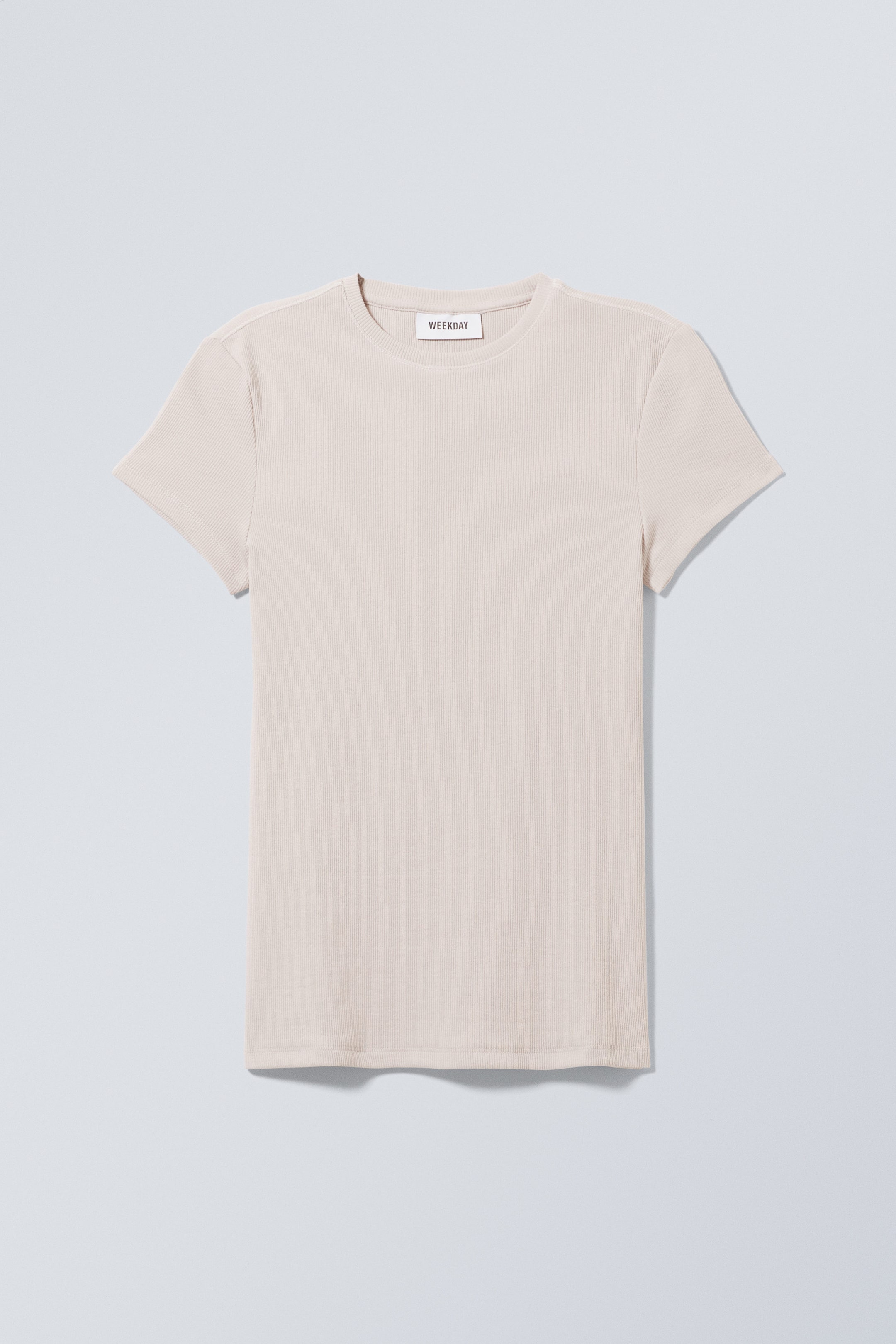 Staubiges Hellgrau - Enges, geripptes T-Shirt - 1