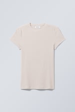 Staubiges Hellgrau - Enges, geripptes T-Shirt - 0