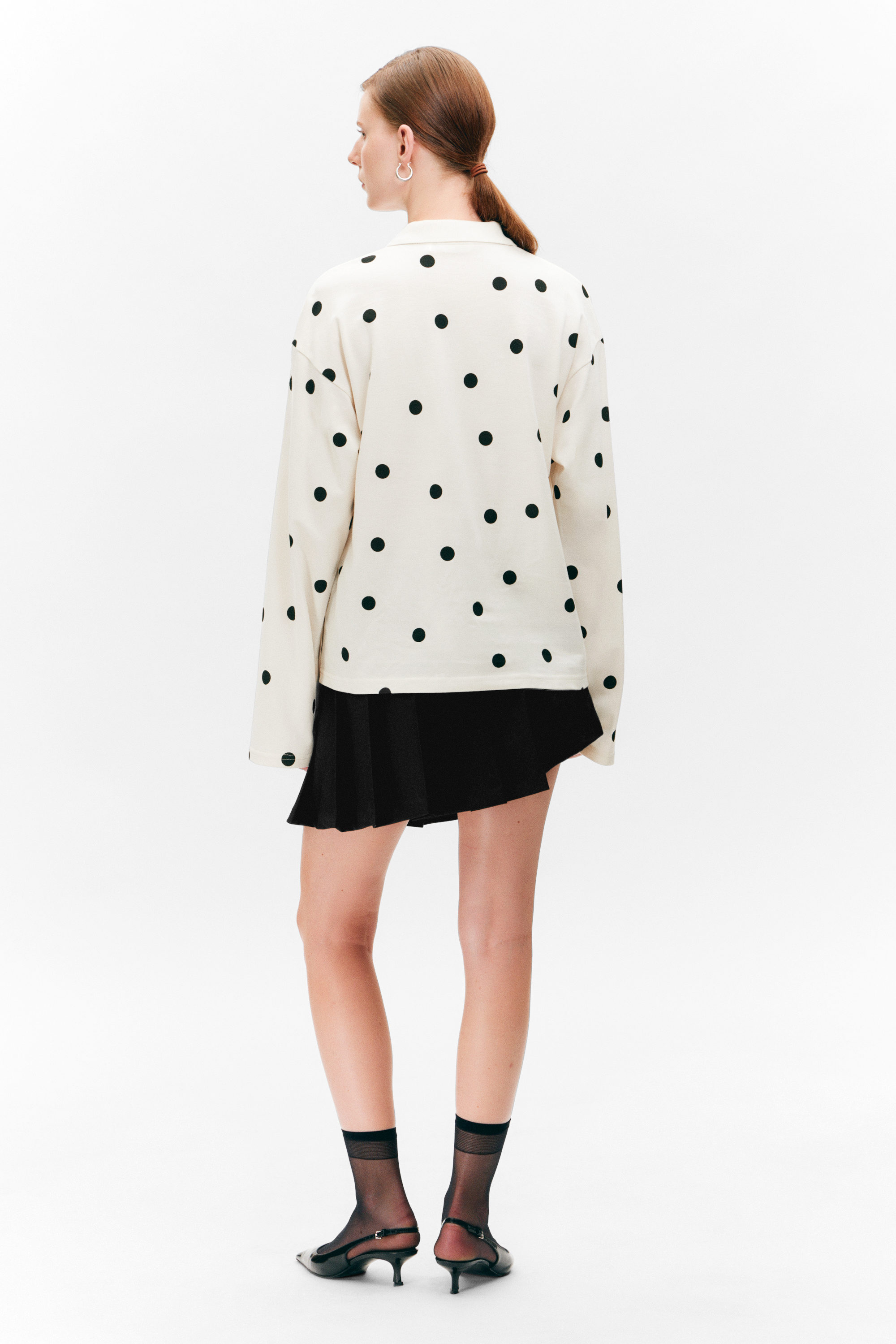White - Black Dots - Katoenen poloshirt met lange mouwen - 2