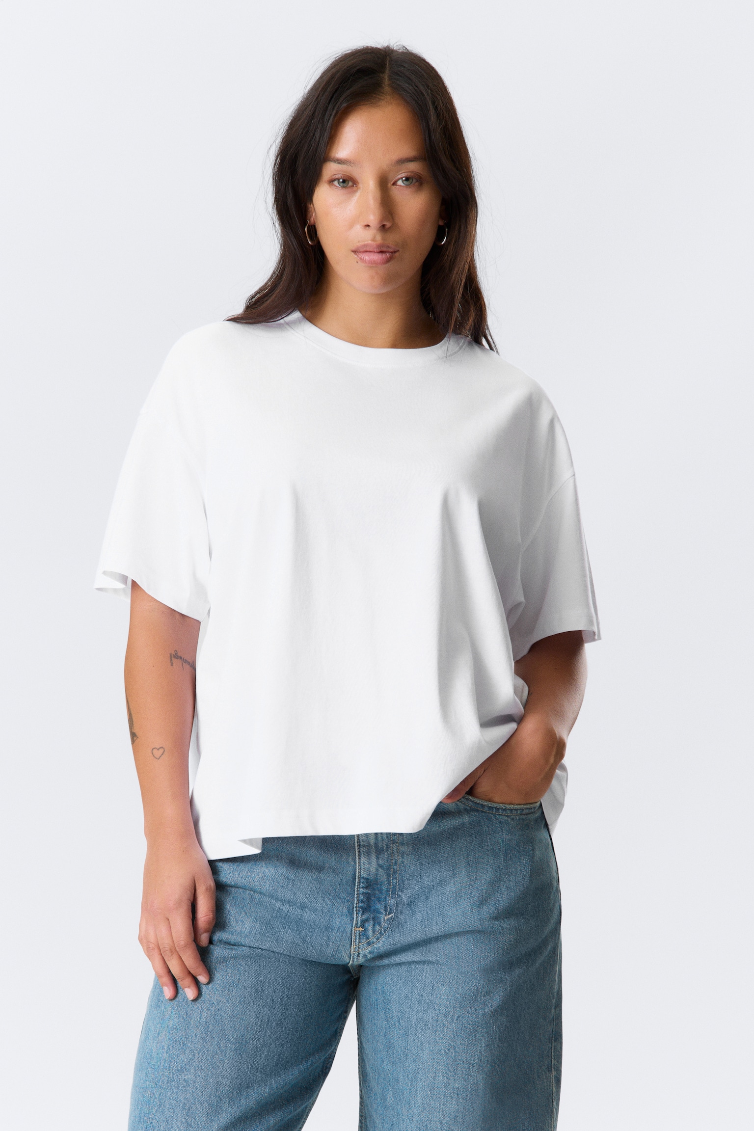 Relaxed Boxy Cotton T-shirt - Wit/Dark Grey/Gestreept wit/Zwart