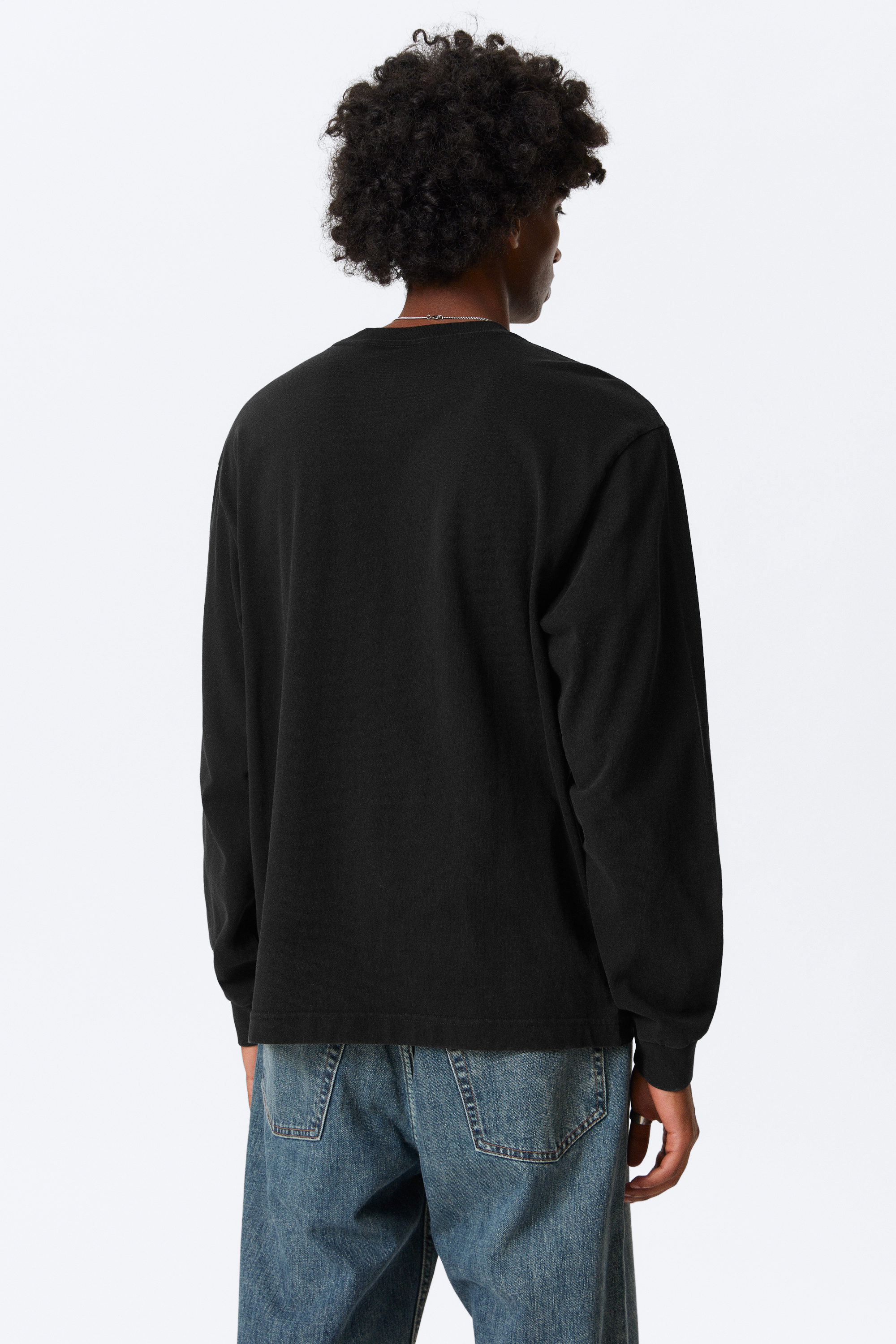 Svart - Fyrkantig långärmad t-shirt i bomull - 2