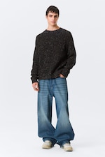 Black - Relaxed Fit Nepped Knit Sweater - 2