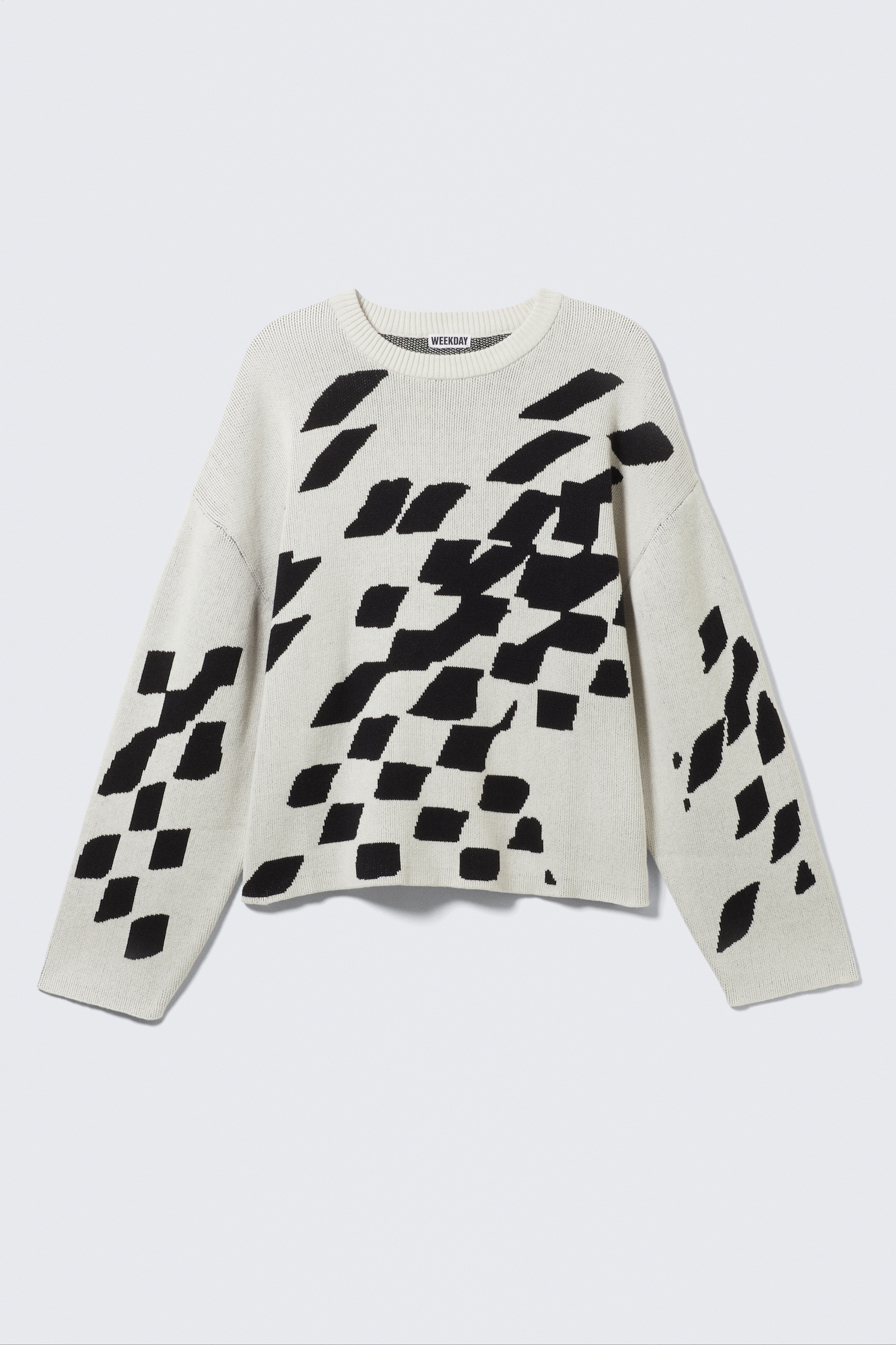 Boxy Graphic Jacquard Sweater - Dirty White - Square Pattern - 2