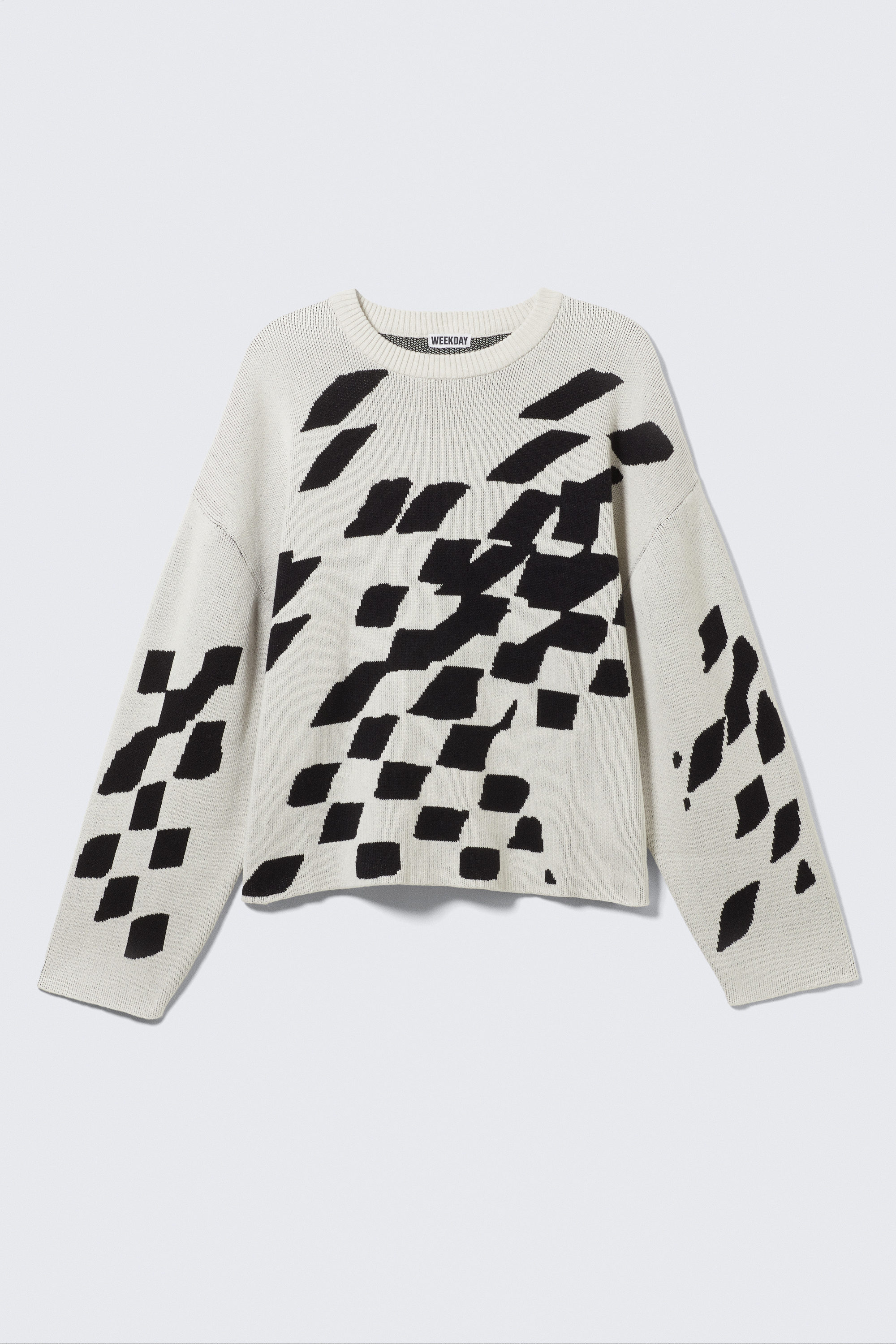 Dirty White - Square Pattern - Boxy Graphic Jacquard Sweater - 4