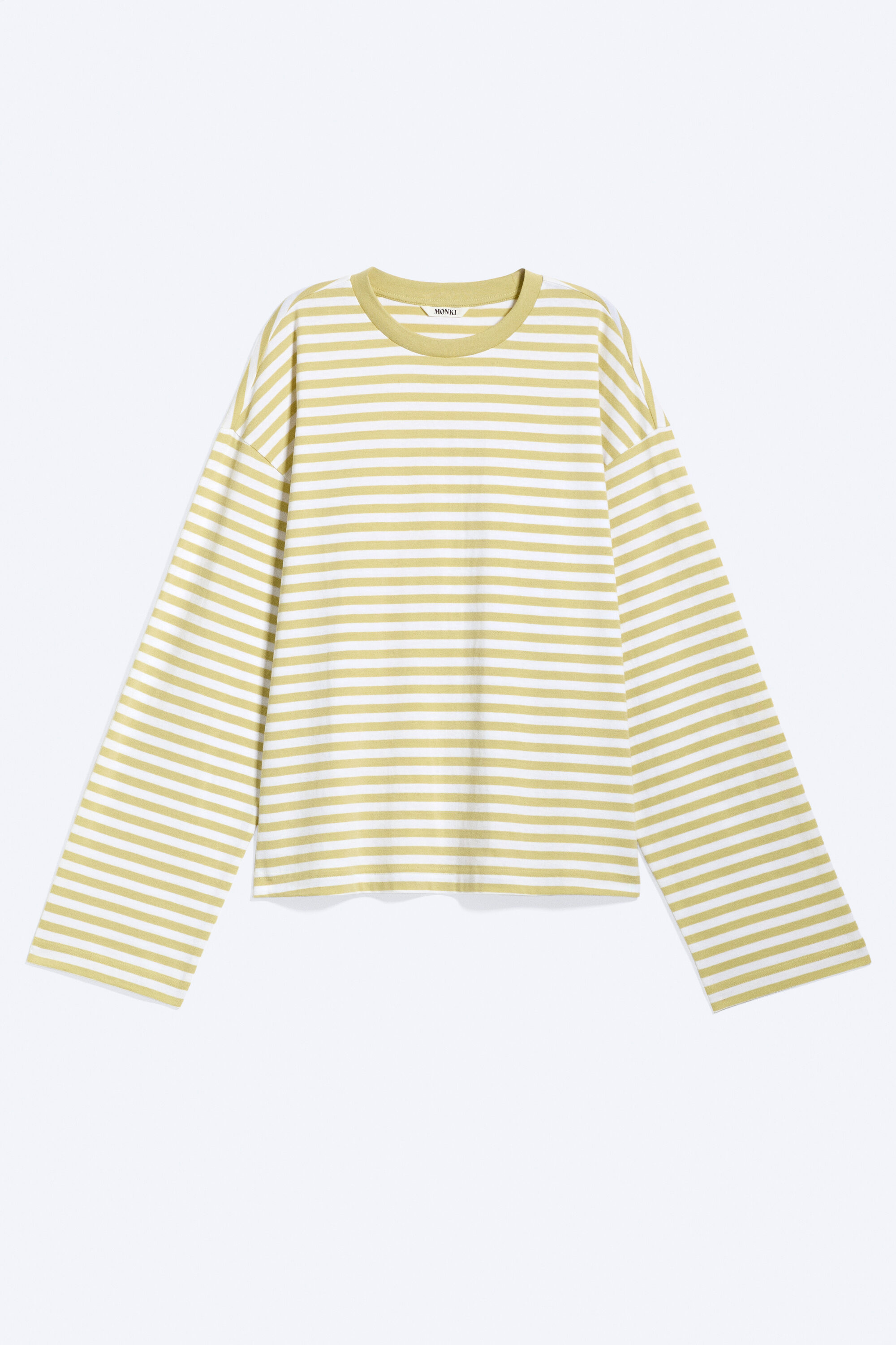 long-sleeved cotton t-shirt - Striped Dusty Yellow | Monki WW