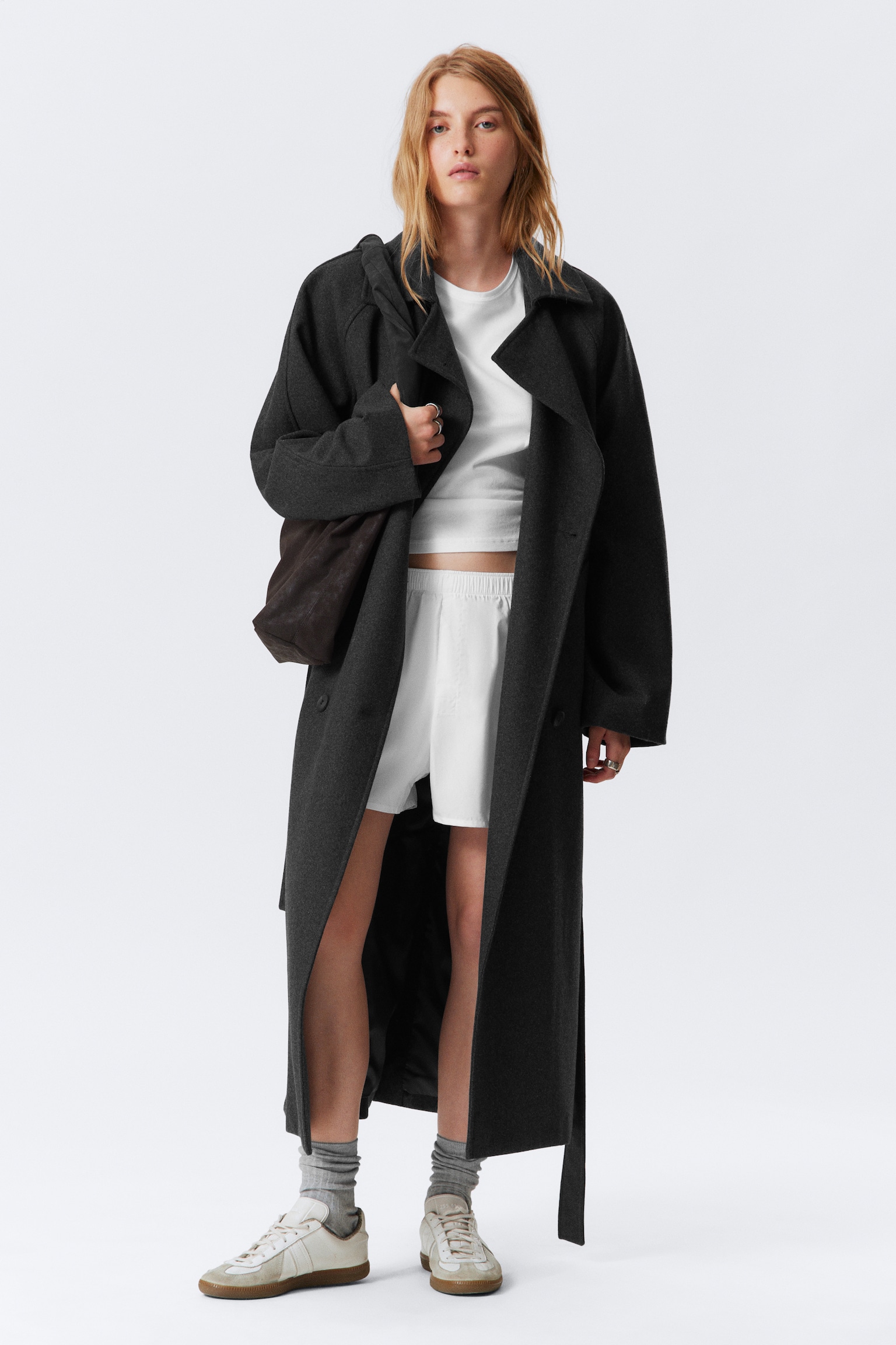Kia Oversized Wool-Blend Double-Breasted Coat - Dark Grey Melange/Light Beige