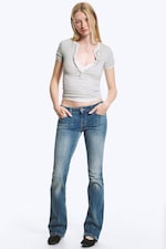Mélange gris poudré clair - Top Henley à manches courtes - 1