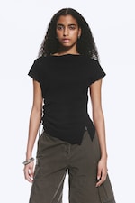 Black - Ruched Short-Sleeved Top - 0