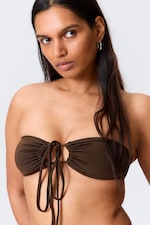 Dark Brown - Ruched Halter Bandeau Bikini Top - 3