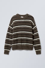 Brunrandig - Avslappnad Stickad Randig Tröja - 0