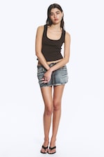 Dark Brown - Ribbed Square Tank Top - 1