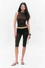 Dunkelbraun - Geraffte Capri-Leggings mit niedrigem Bund - 0