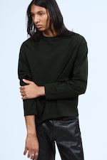 Dark Green - Loose Boxy Long-Sleeved T-shirt - 0