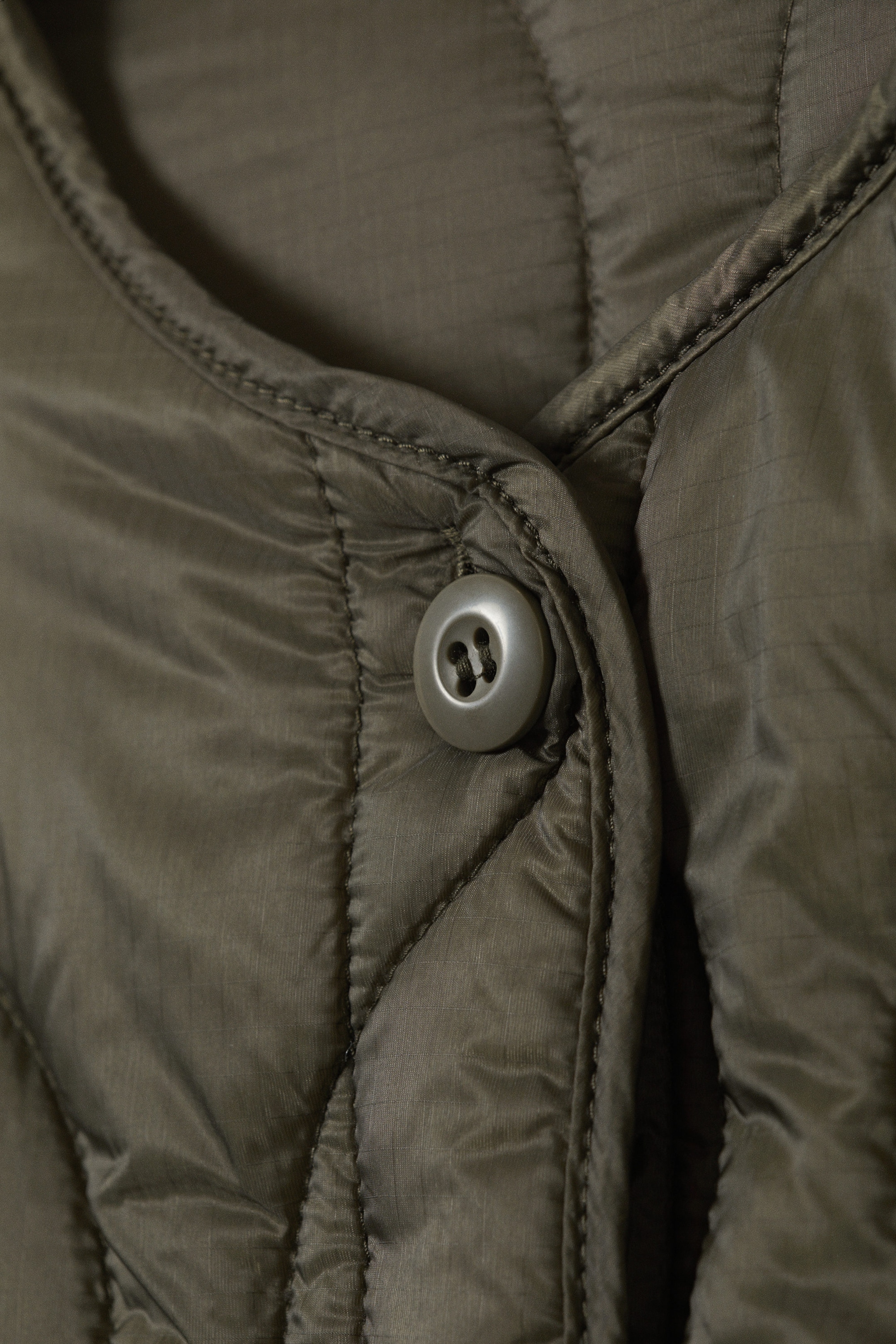 Dark Khaki Green - Oversized Quilted Liner Jacket - 2