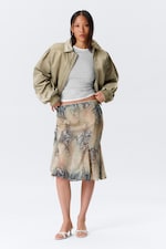 Beige - Snakeskin-patterned - Low Rise Mermaid Midi Skirt - 1