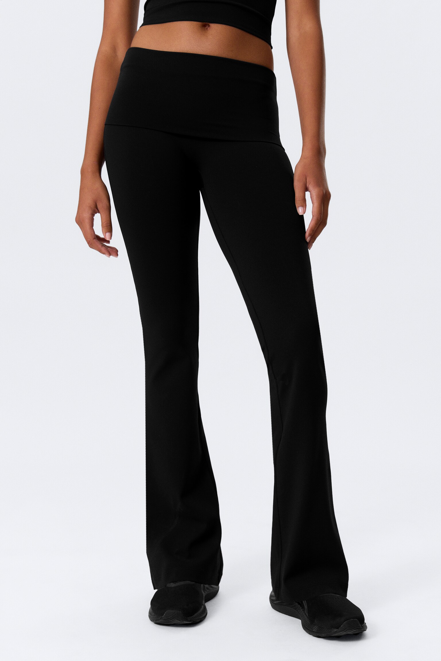 Folded Waist Flared Yoga Tights - Black/Dark Khaki Green/Dark Brown/White - 8