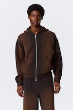 Washed Dark Brown - Simon Washed Scuba Zip Hoodie - 1