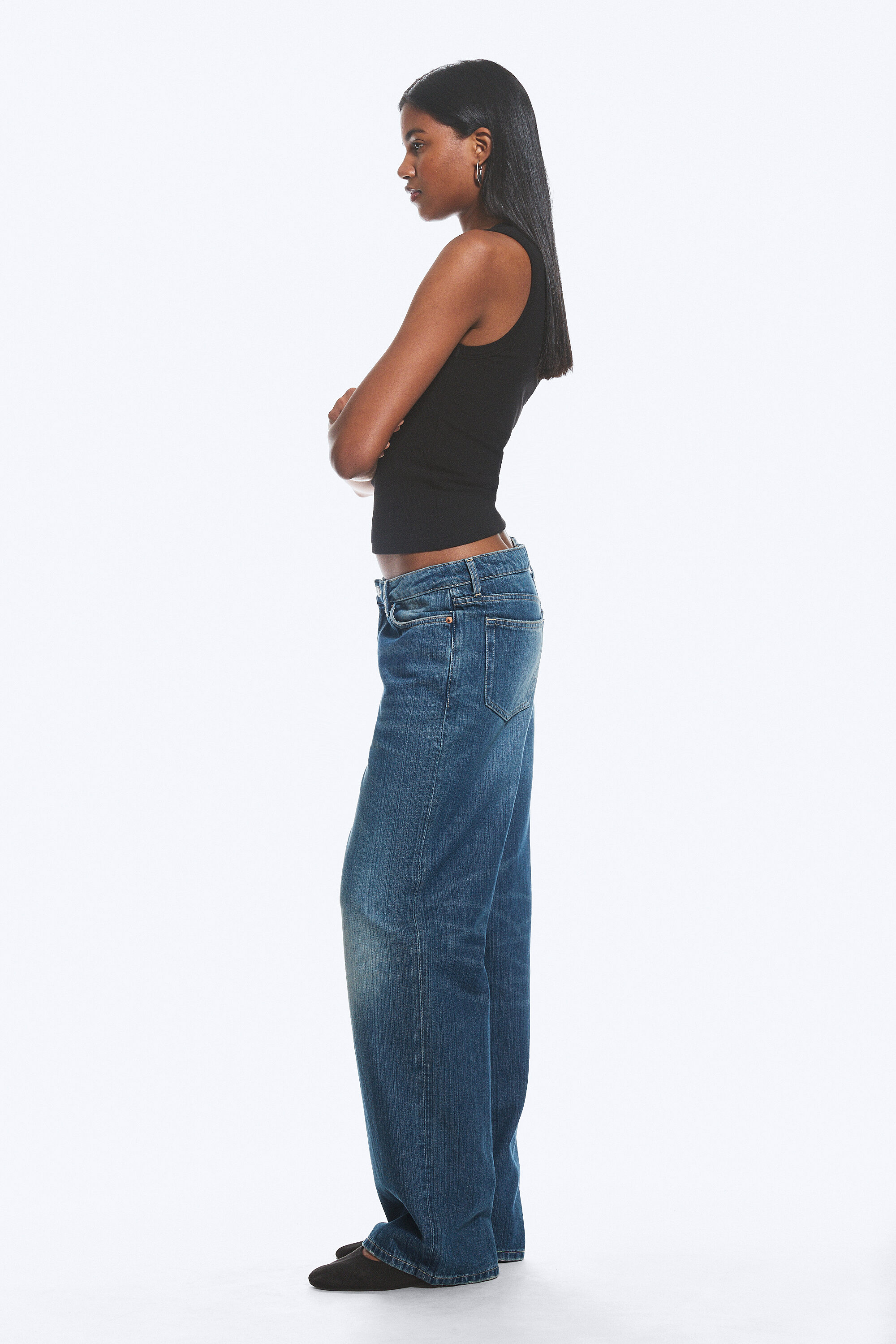 ample low rise loose wide jeans - Mine Blue - Medium Blue | Weekday GB