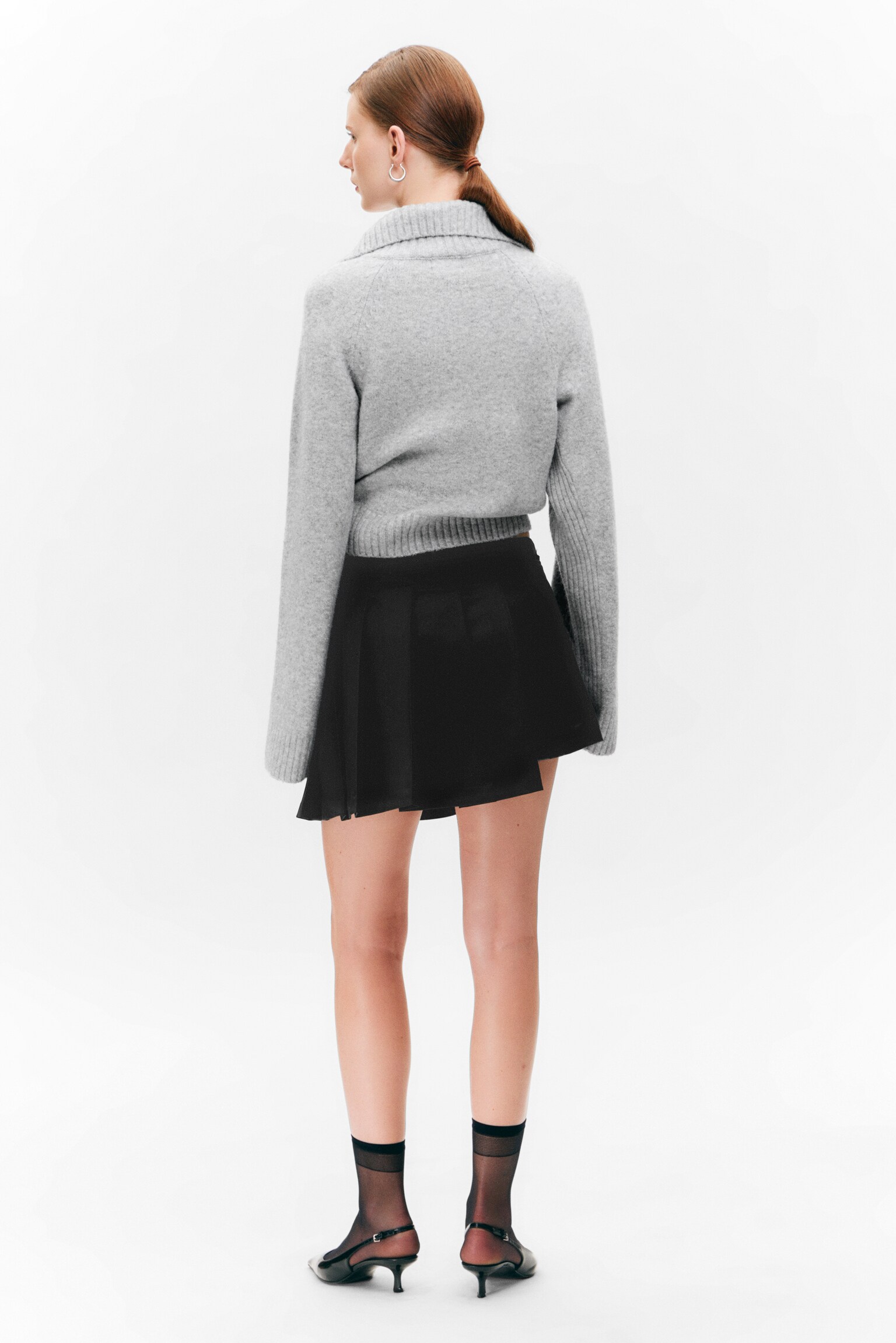 Asymmetric Pleated Wrap Mini Skirt - Black/Dusty Dark Green Check - 6
