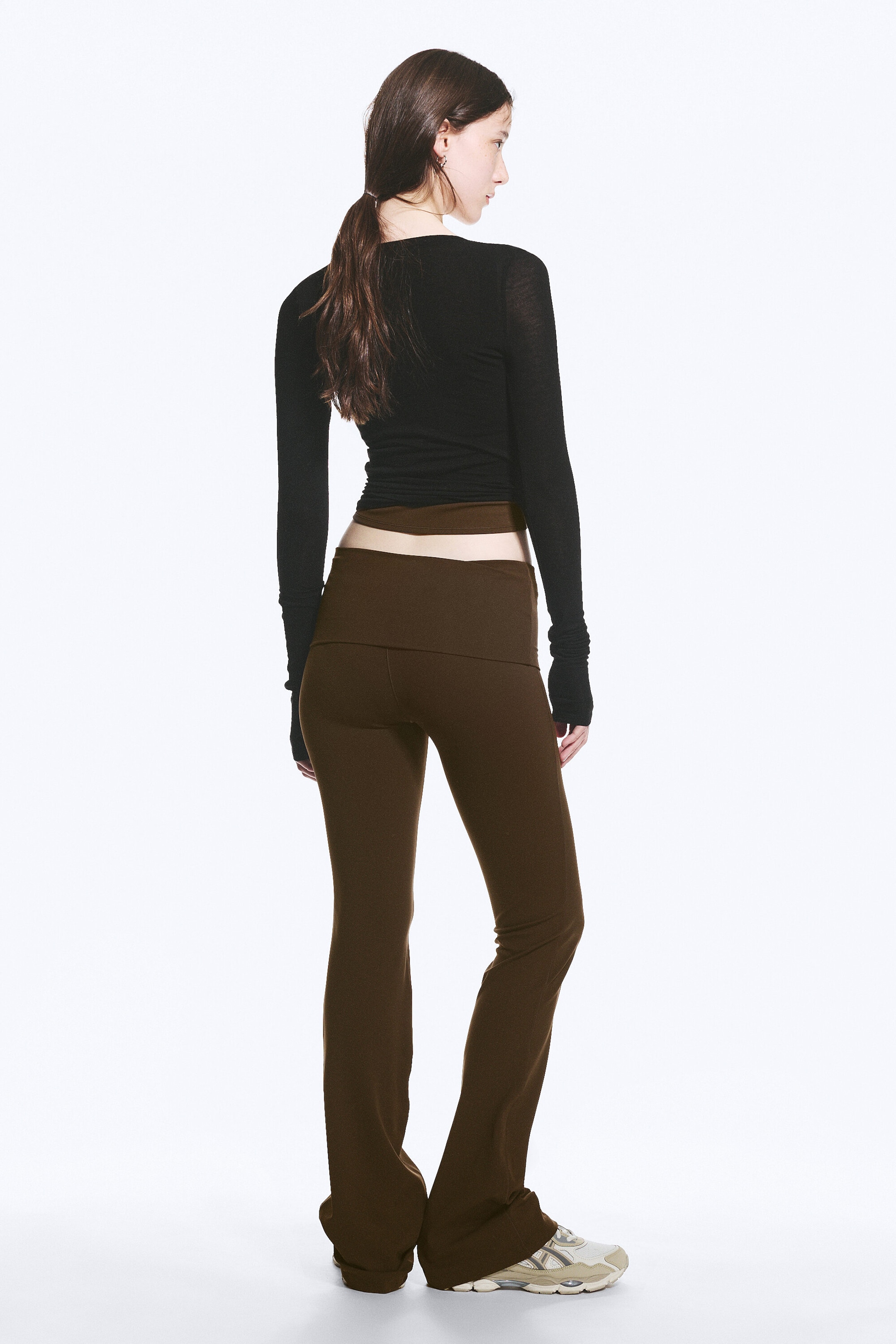 Dunkelbraun - Yoga-Leggings mit umgeschlagener Taille - 2