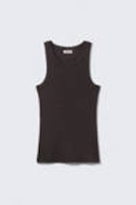 Dunkelbraun - Tailliertes geripptes Tanktop - 3